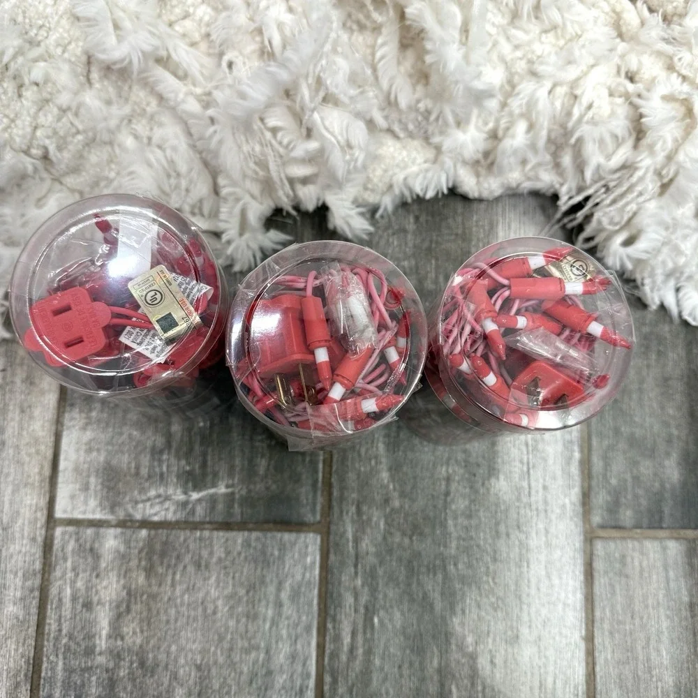 Peppermint Red & White Christmas Lights Enchanted‎ Forest 50 Lights 10' Set Of 3